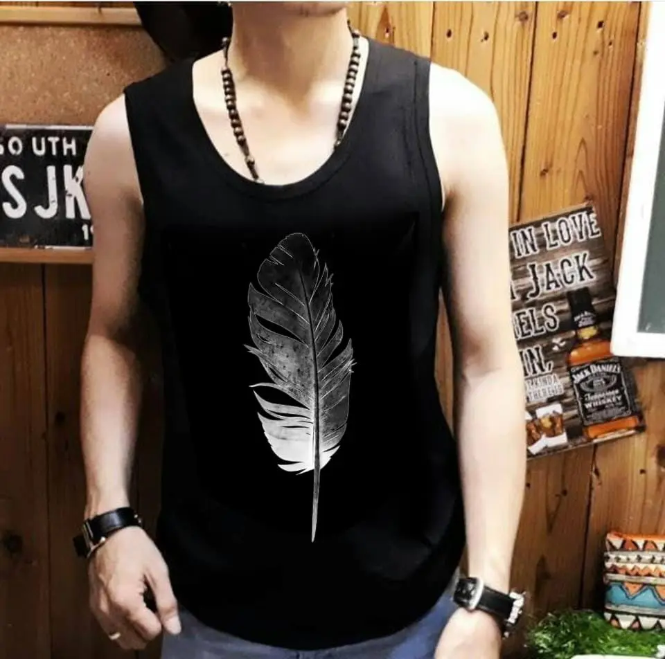 ShopAoi Singlet / Kaos tanpa lengan / Kaos Dalam / T-shirt Distro / Singlet Bulu Pria Murah Santai Hitam Motif Oblong