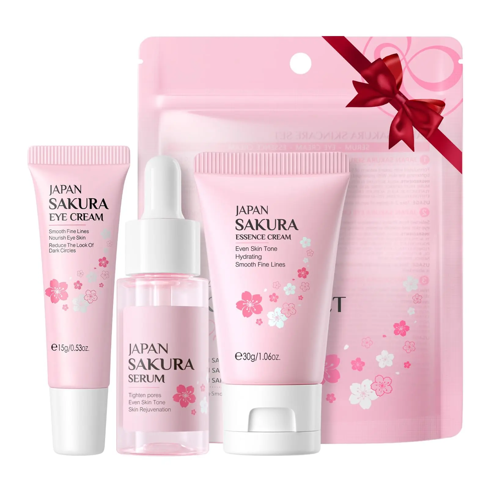 Sakura Skin Care Kit, 3 Counts/set Moisturizing Facial Serum & Eye Cream & Face Cream, Beauty & Personal Care Product for Women