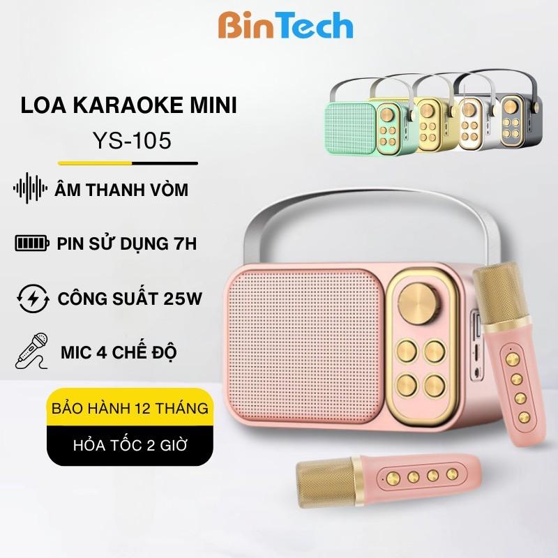 Loa karaoke mini 2 mic bluetooth BINTECH YS 105 Không dây, kèm 02 micro hát karaoke, công suất 25W - Bảo hành 12 Tháng 0