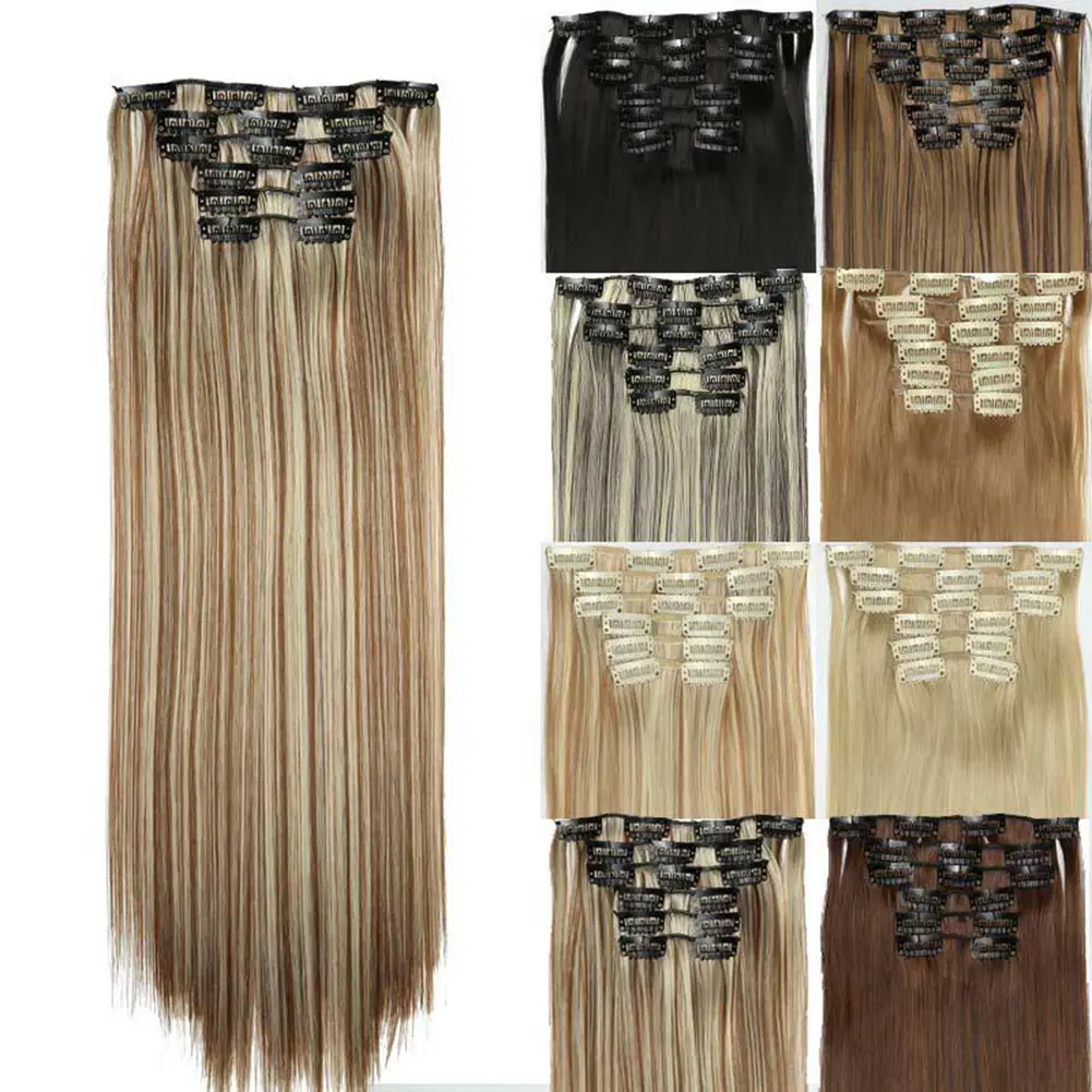 [QL] 6Pcs High Temperature Fiber Clip Hair Extension Straight Heat Resistant Wig