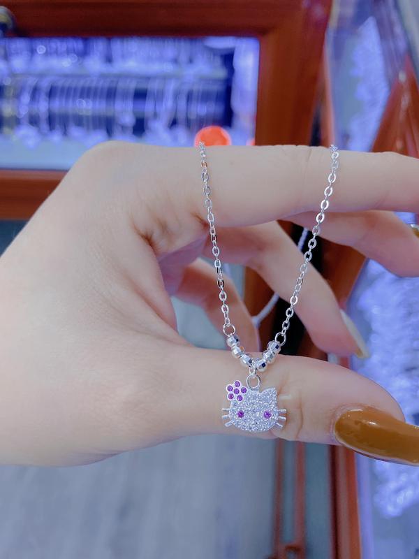 dây chuyền bạc ta liền mặt mèo cho bé gái dài 38cm _Bạc đẹp Hải hạnh HHj