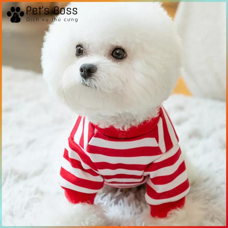 (QA04) Áo Sweater tay lỡ sọc ngang dành cho thú cưng poodle, bug, mèo anh, áo cho mèo, áo cho chó | PetsBoss