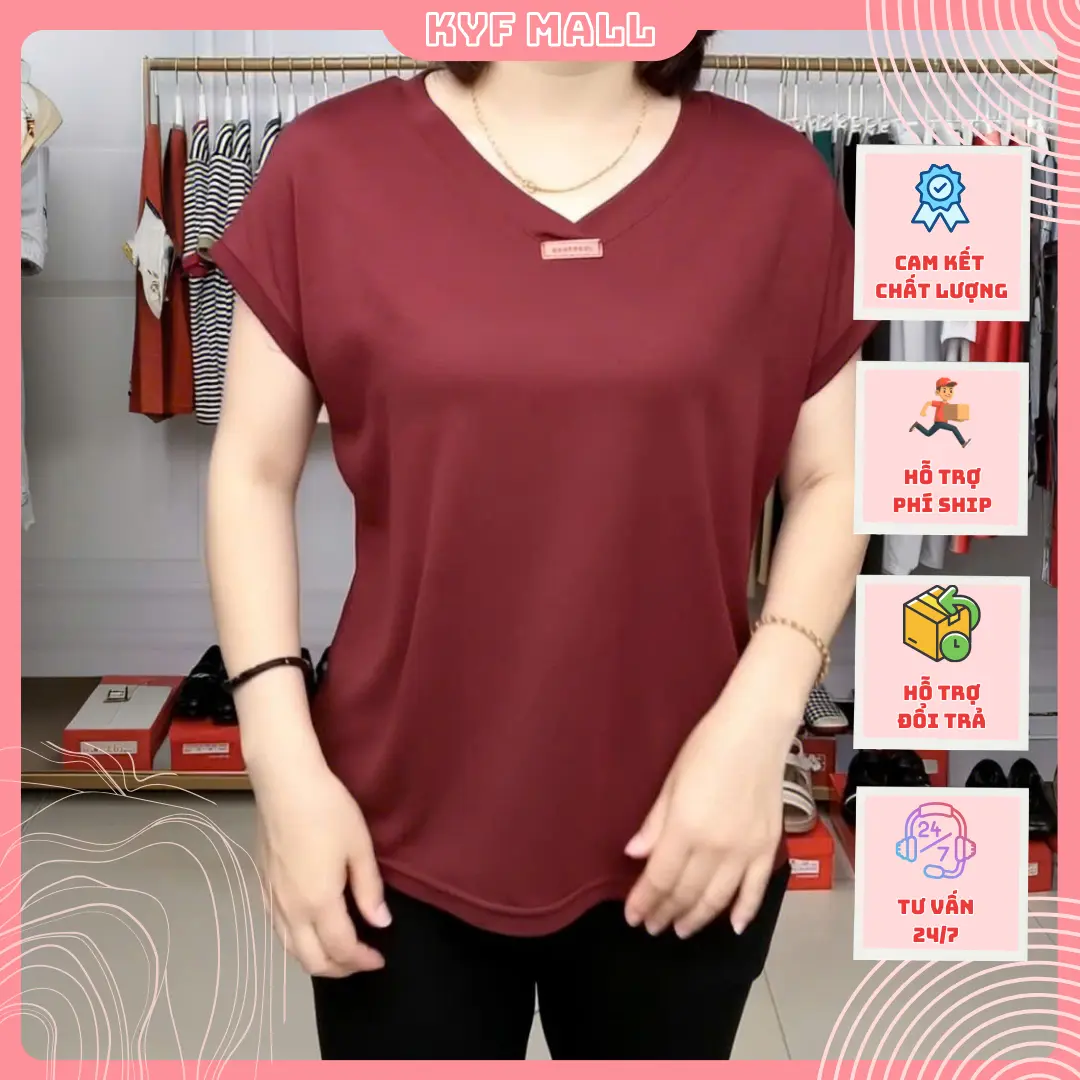 Áo Thun Nữ Trung Niên Form Rộng Cổ Tim Che Bụng Mỡ - Áo Cánh Dơi - KYF-TON-THUNLONG - Top, Women Cotton
