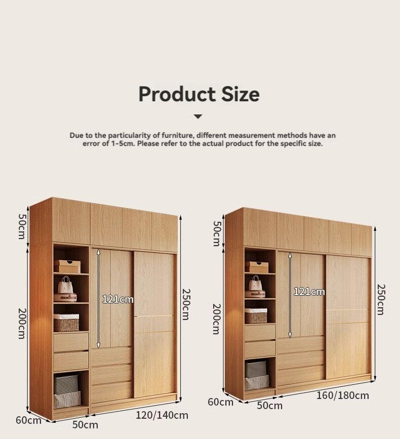 Product Introduction of [Pre Order] Nordic sliding door wardrobe, bedroom, simple and small-sized household, sliding door, wooden style combination, Japanese style storage wardrobe 23