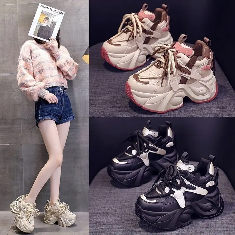Giày thể thao, sneaker nữ phối viền thời trang đế cao 8 phân tăng chiều cao dễ phối đồ Cao Su Shoes