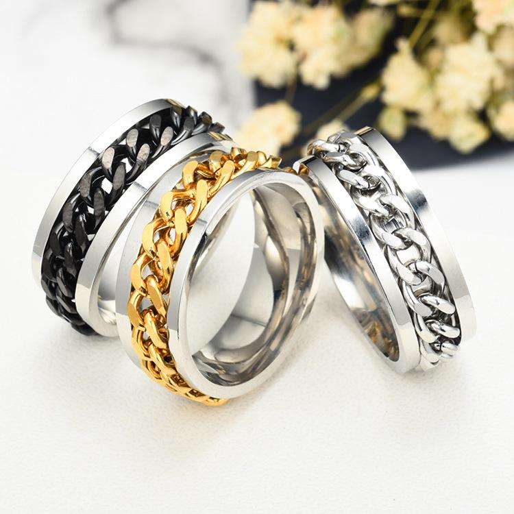 Product Introduction of New Simple Lucky Jewelry Men's Titanium Steel Rotatable Open Beer Bottle Chain  Domineering Personalized size 2 ring 16