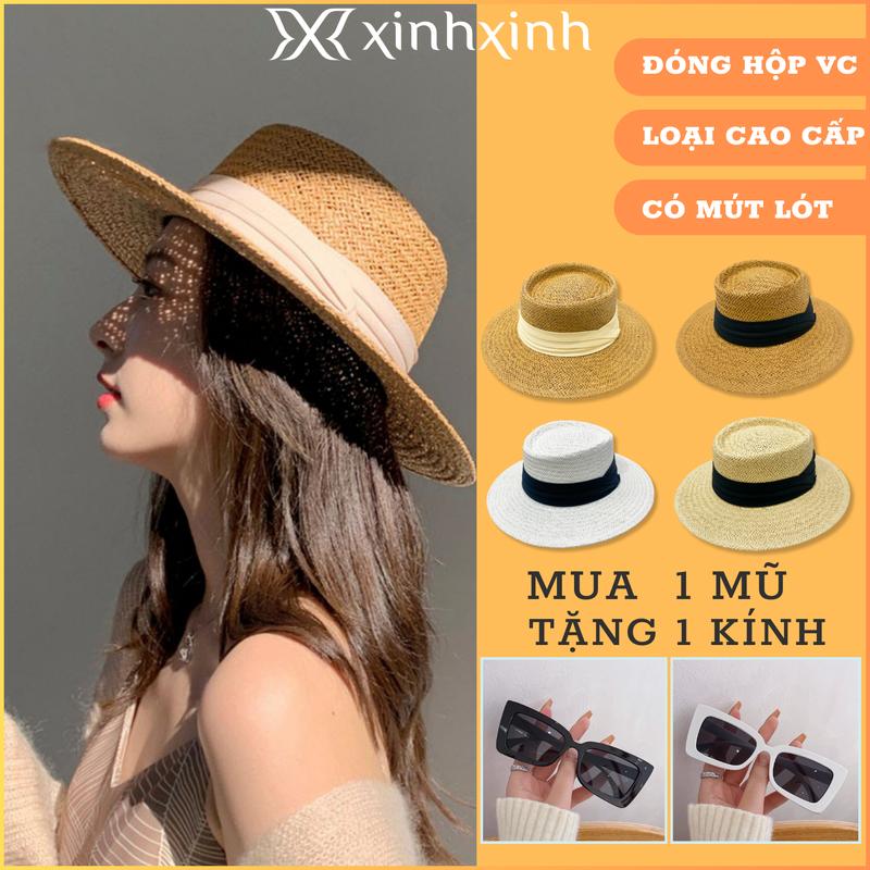 Mũ cói panama rộng vành đi biển du lịch chống nắng mùa hè loại cao cấp - Tặng kèm Kính - Hat Nón