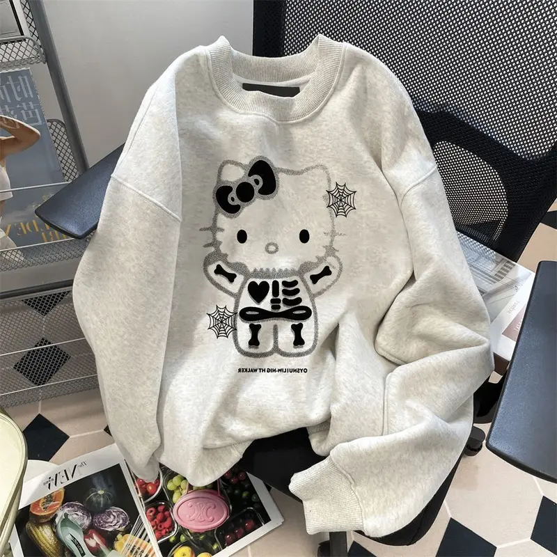 Áo Len Hello Kitty, Ngọt Ngào Và Ngầu, Cổ Tròn, Dành Cho Nam Và Nữ, Phong Cách Đầu Thu, Thiết Kế Nhện Dễ Thương, Dáng Rộng Vừa Vặn, Áo Phong Cách Instagram, Không Có Mũ Trùm Đầu, Năm 2024 0