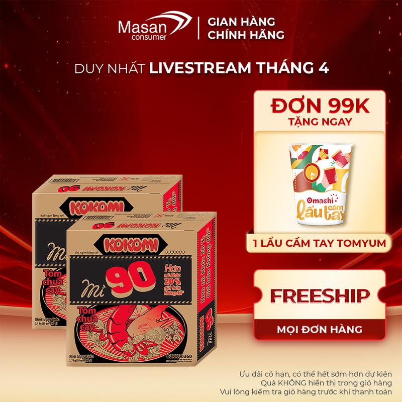 Combo 2 thùng mì Kokomi Đại 90 Tôm Chua Cay Gói - Thùng 30 Gói x 90g