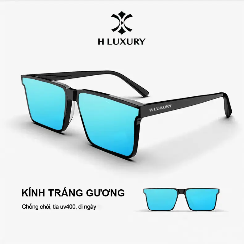 Kính Tráng Gương H Luxury V2TG thời trang nam nữ Eyewear Form chữ nhật dạng mới 2025 - Mắt kính râm V2TG Chống Nắng