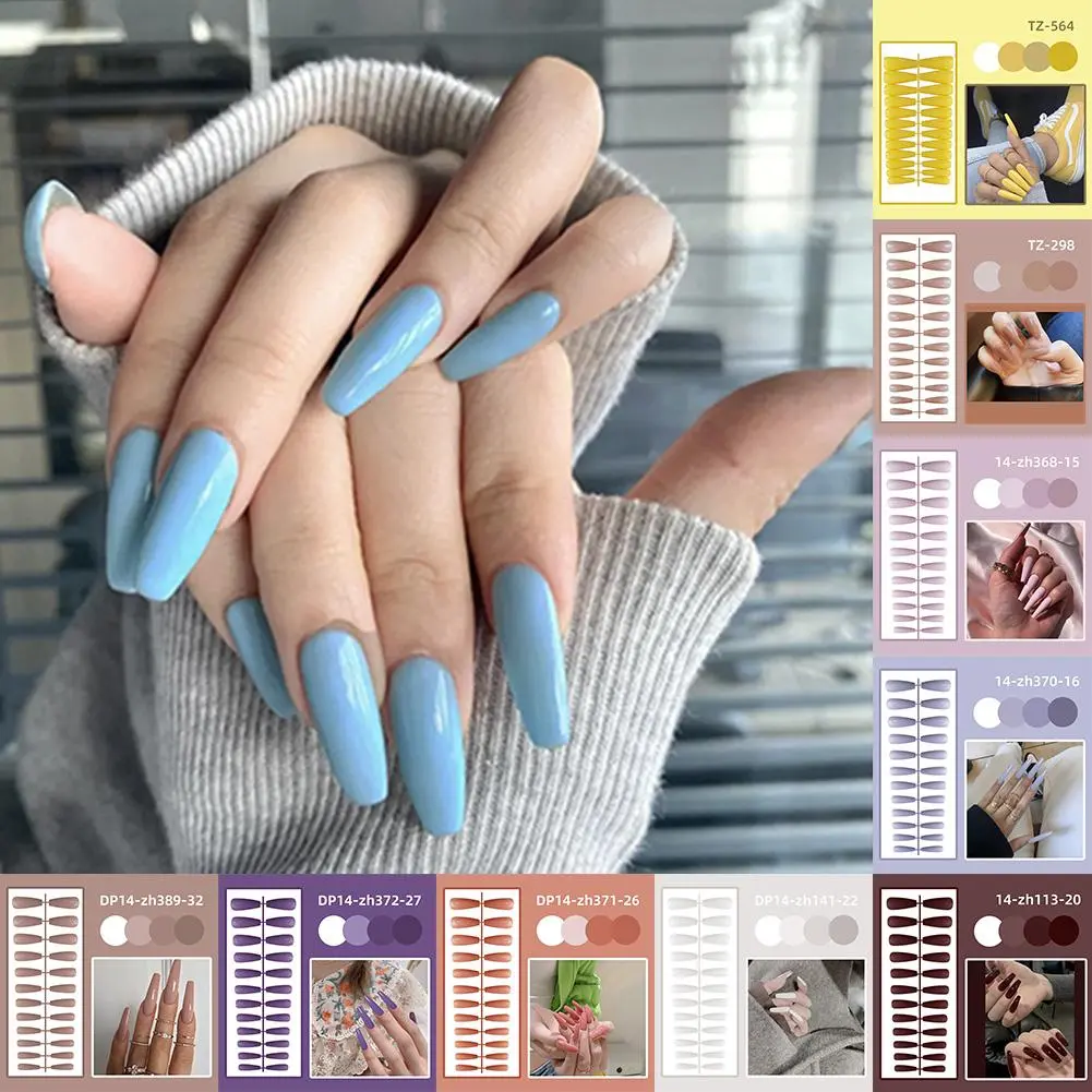 Bộ Móng Tay Giả Dài, 24 Chiếc, Kiểu Móng Tay Pháp, Thiết Kế Tự Làm, Trang Trí, 13 Màu Giả, F6Y7