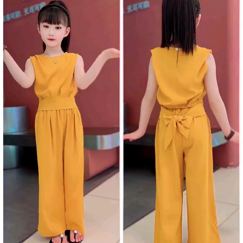 7-35kg Bộ áo cột dây phía sau có đính nút 2 bên + quần dài lưng thun ống rộng chất vải lụa mềm mua 2 bộ kèm 1 vòng ngọc