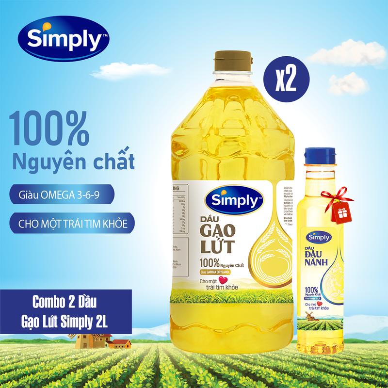 [WILMAR] Combo 2 Dầu Ăn Gạo Lứt Simply Nguyên Chất 2L Giàu Gamma Oryzanol & Phytosterol Hỗ Trợ Giảm Cholesterol