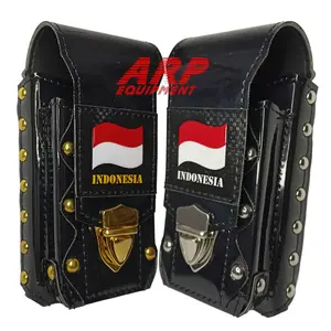 tempat hp terbaru sarung hp bendera double Kulit PU Polos Hitam Pria