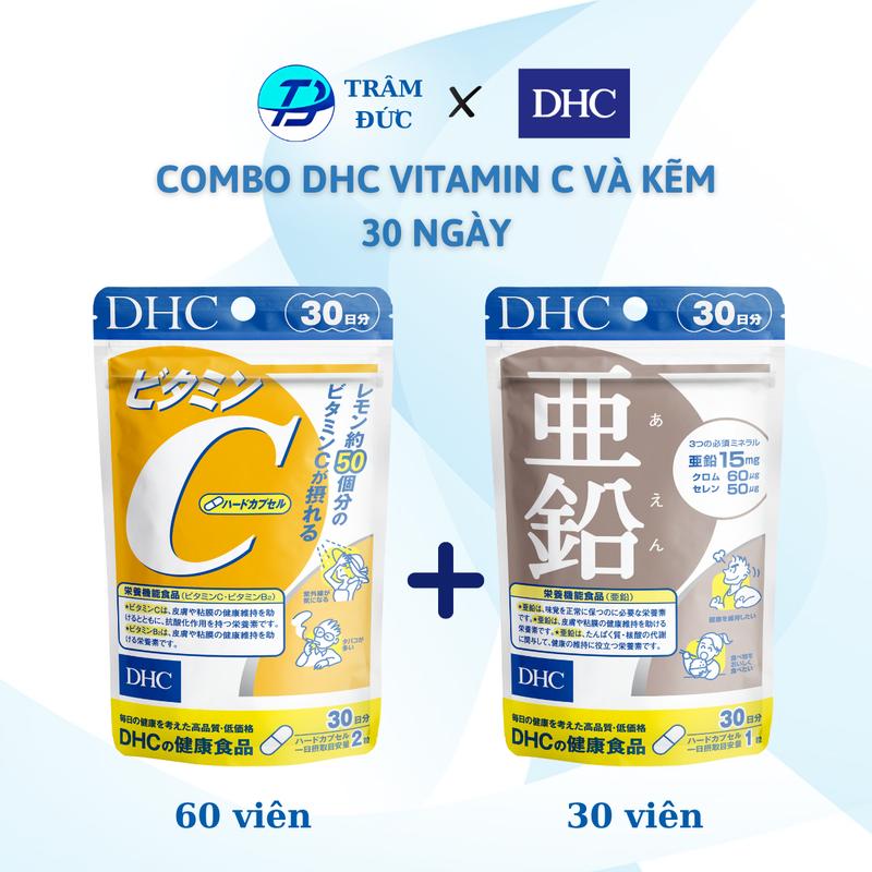 DHC Combo Vitamin C DHC 30 ngày & Viên Kẽm DHC 30 ngày Viên Uống Hỗ Trợ Ngừa Mụn Mờ Thâm