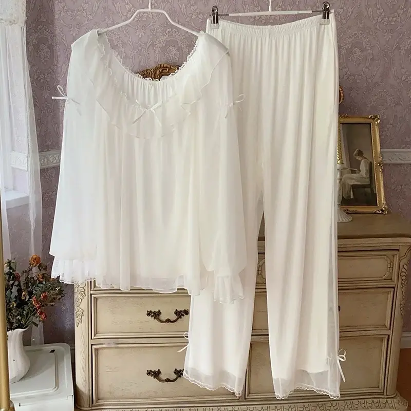 SP.355 Váy ngủ tiểu thư voan ren mềm, thun cotton cổ tròn tay bo bồng dễ thương hàng Quảng Châu cao cấp 4