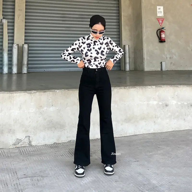 HANGOUT - JINISO Stretch Cutbray Celana Jeans Wanita Highwaist 6