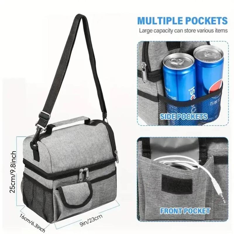 Large Capacity Insulated Lunch Bag, 1 Count Portable Lunch Box Storage Bag with Handle & Strap, Lunch Box Tote Bag for Work, School, Travel, Picnic 1