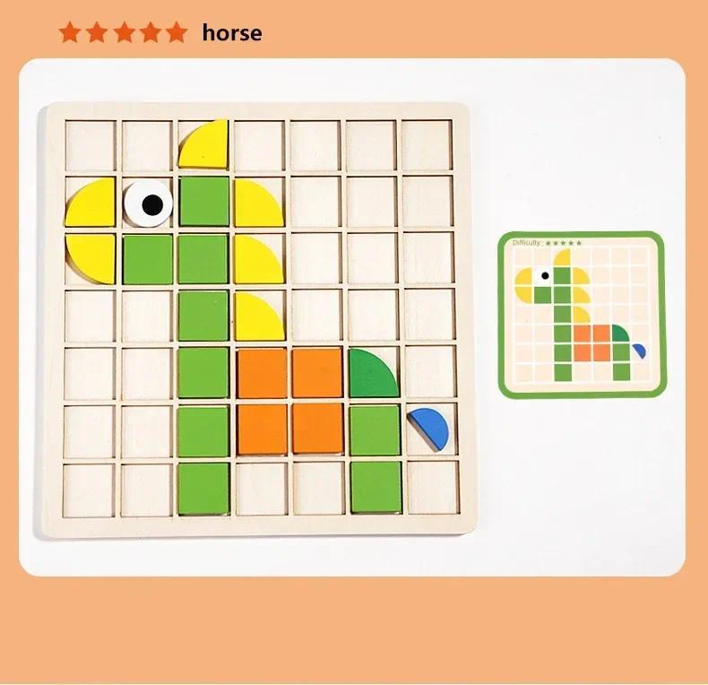 Product Introduction of 3d Montessori Geometry Jigsaw Tangram Mosaic Puzzle Sensory Game Early Education Shape Color Wooden Board Toy Gift For Kids 9