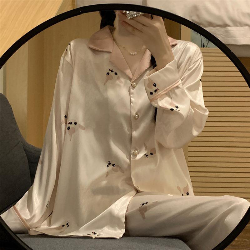 Product Introduction of Bộ Đồ Ngủ Dài Tay Lụa Lạnh Cao Cấp Phong Cách Pháp Quần Dài Mới Mùa Mùa Xuân Và Mùa Thu 2023 Cho Nữ Bộ Đồ Mặc Nhà Ins Cho Học Sinh 3