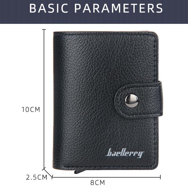 Product Introduction of Men's Card Holder in European and American Style with Lychee Pattern, Automatic Pop-up Card Type Clasp Wallet, Metal Aluminum Box Card Sleeve 0