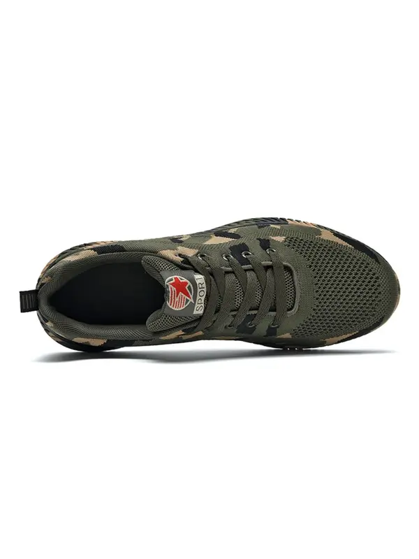 Men's Random Camo Print Lace up Low Top Sneakers, Casual Sporty Breathable Running Shoes for Outdoor Workout, Male Round Toe Work Shoes 2