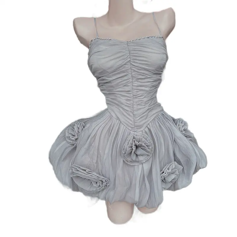 Đầm xòe 2 dây nữ đính hoa đi tiệc sang chảnh đính đá Lolystore dress women 0