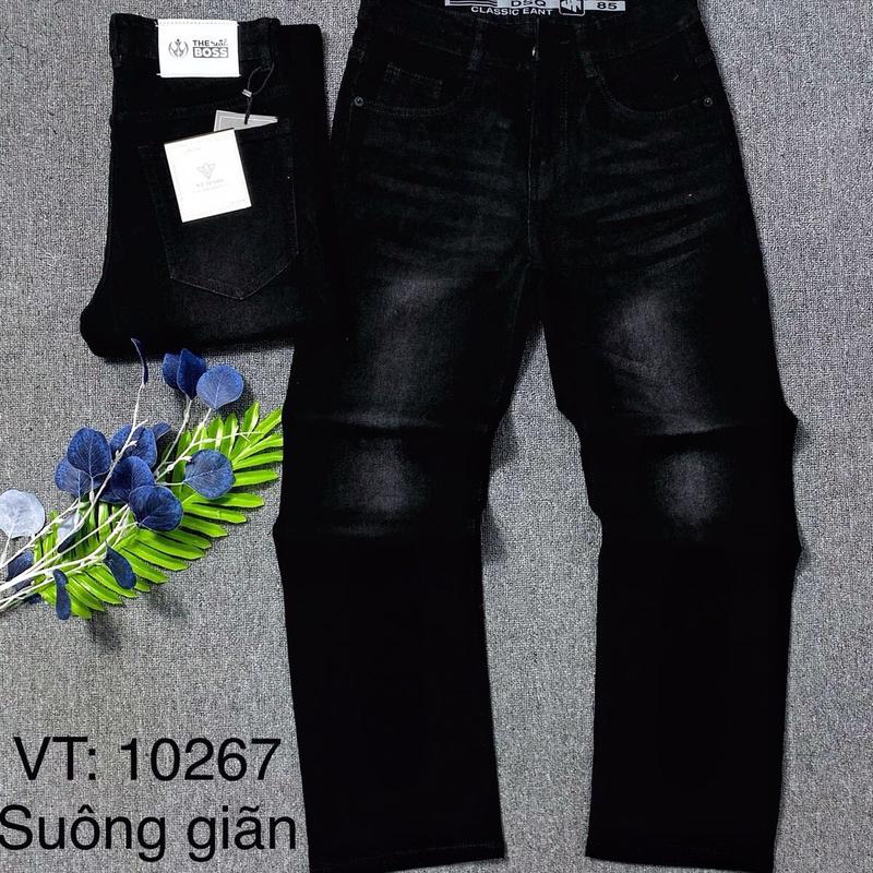 Quần rin dài nam ống suông-có giãn-Đen Xám267