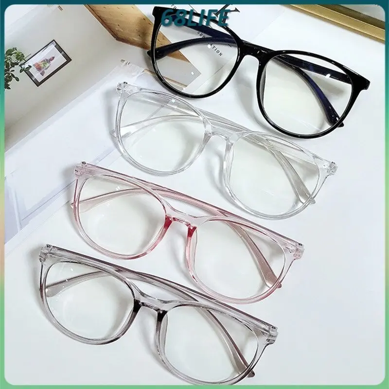 Cermin Mata Hitam Retro, Uniseks, Fesyen Korea, Leher Bulat, Anti-Cahaya Biru Menyekat, Bingkai Anti Silau, [Stok M'sia], Cermin Mata