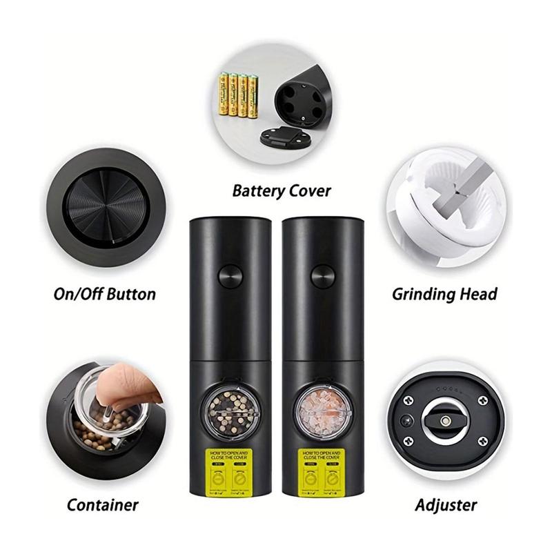 Product Introduction of Electric Pepper Mills Set without Battery, Battery Powered LED Light Adjustable Salt and Pepper Mills with Base and Brush, Kitchen Gadgets, Kitchen Accessories, Summer for Gift Seasoning Utensils 5