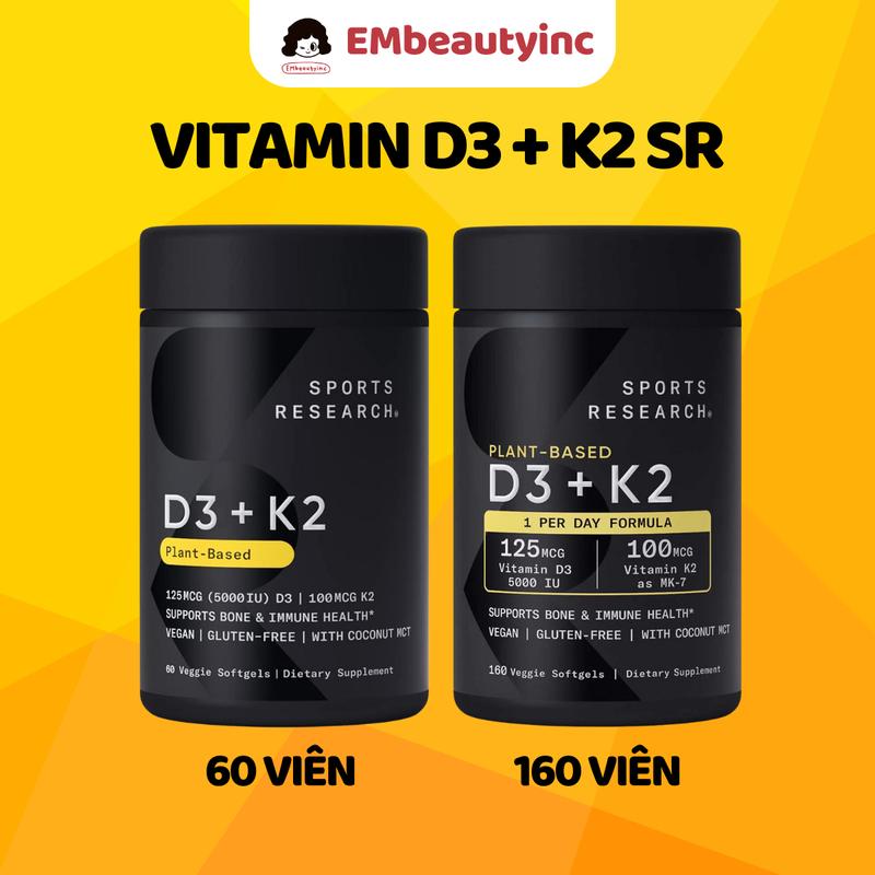 Viên Uống Bổ Sung Vitamin D3+K2 Sports Research