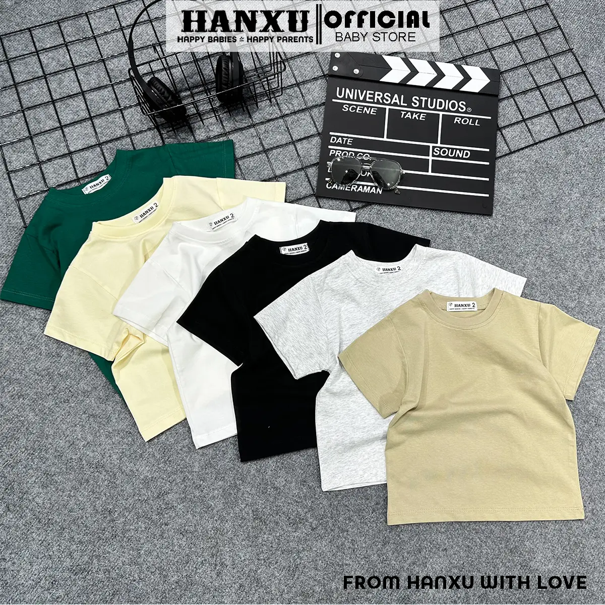 Áo Phông Cộc Tay Bé Trai Kiểu Dáng Basic Vải Cotton Mềm Mịn, Áo Phông Cộc Tay Áo Thun Bé Trai Mùa Hè Hanxu