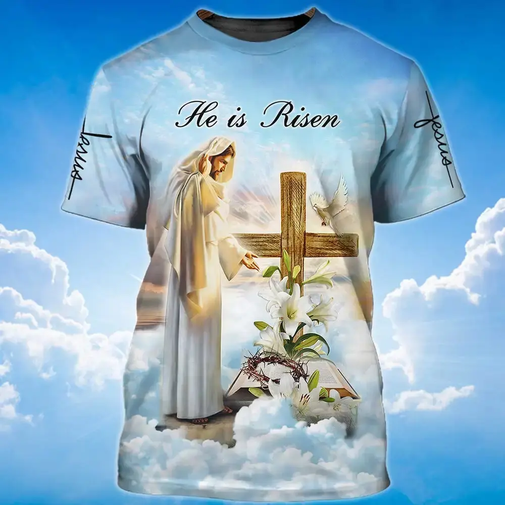 Áo Thun In Hình Chữ Thập Chúa Jesus, Thời Trang Nam, 3D, Họa Tiết Thần Thánh Cơ Đốc Giáo, Ngoại Cỡ, Phong Cách Thường Ngày Cổ Tròn, ngắn Tay, Áo Hip Hop