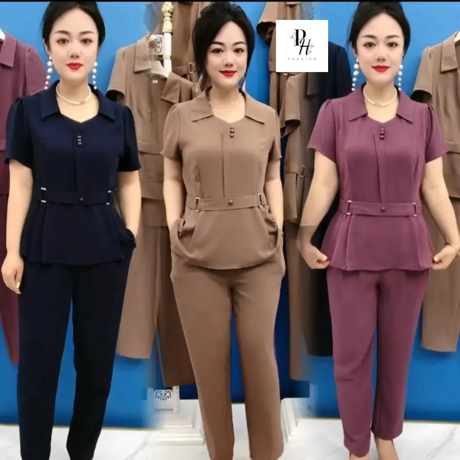 Đồ bộ nữ trung niên cho mẹ, đồ bộ thiết kế giả đồ Tây cổ sơ mi, quần dài ống nhỏ cao cấp- TL01