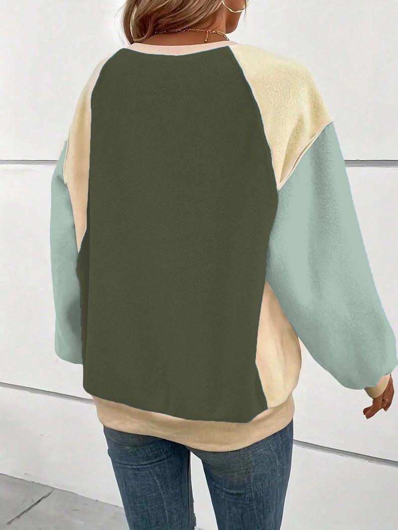 Product Introduction of Women's Colorblock Crew Neck Pullover Sweatshirt, Casual Long Sleeve Top for Fall & Winter, Women's Clothes for Daily Wear 7