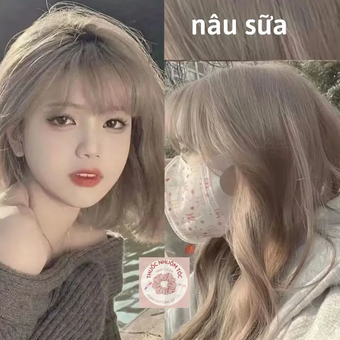 Thuốc nhuộm tóc màu NÂU TRÀ SỮA , NÂU SỮA không cần tẩy tóc- tặng kèm oxy và găng tay