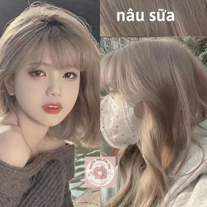 Thuốc nhuộm tóc màu NÂU TRÀ SỮA NÂU SỮA không cần tẩy tóc- tặng kèm oxy và găng tay