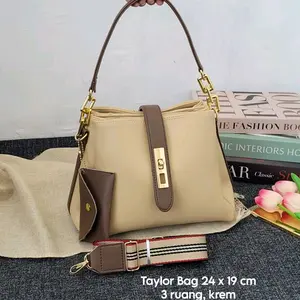 Tas wanita selempang TAYLOR SLINGBAG fungsi kasual, formal, pesta kondangan Kulit PU Kanvas Polos Hitam Cokelat Navy Canvas
