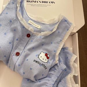 ชุดนอนสายเดี่ยว ดีไซน์ลายการ์ตูนแถบฤดูร้อน พิมพ์ลาย Hello น่ารักและเซ็กซี่ สำหรับผู้หญิง ชุดอยู่บ้านฤดูใบไม้ผลิและฤดูร้อน