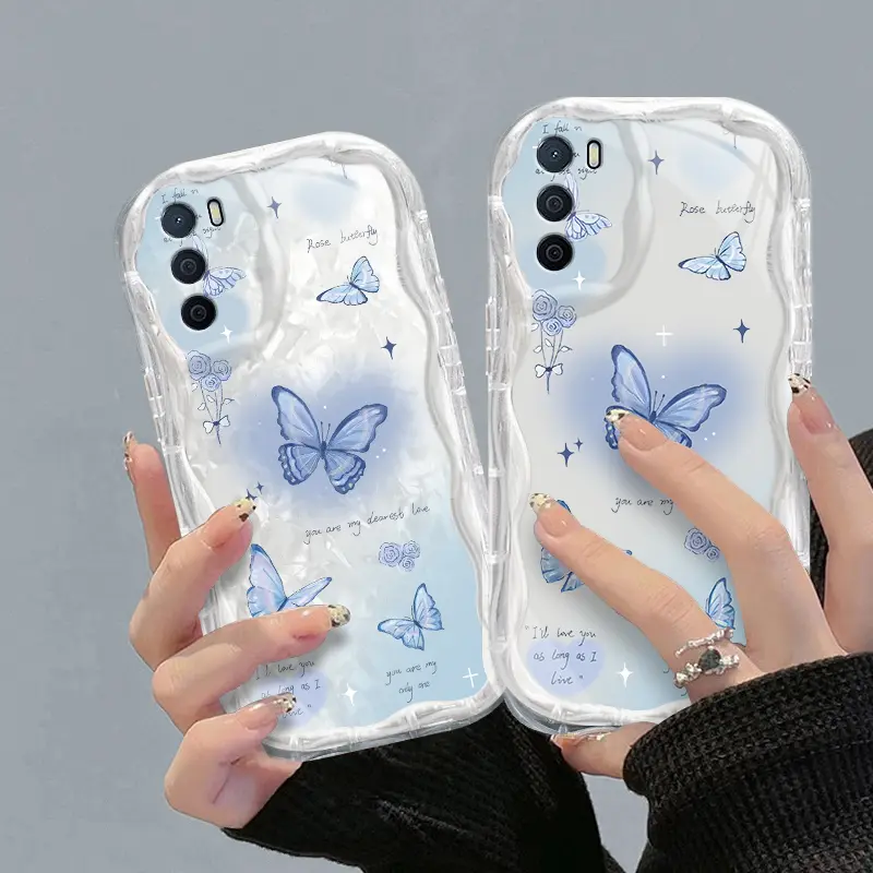 Casing hp OPPOA16/A16S/A54S  Kupu-kupu lucu transparan gelombang soft shell wanita mewah ringan kelas atas all-inclusive anti-fall case