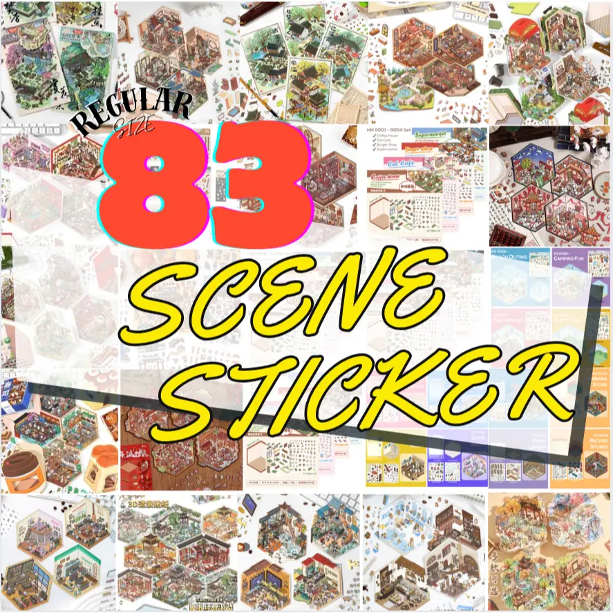 [Kreative Wall] 83 Unique Scene Stickers | Scenery Stickers | Landscape Sticker | 3D Sticker | DIY Miniature Isometric Room Stickers