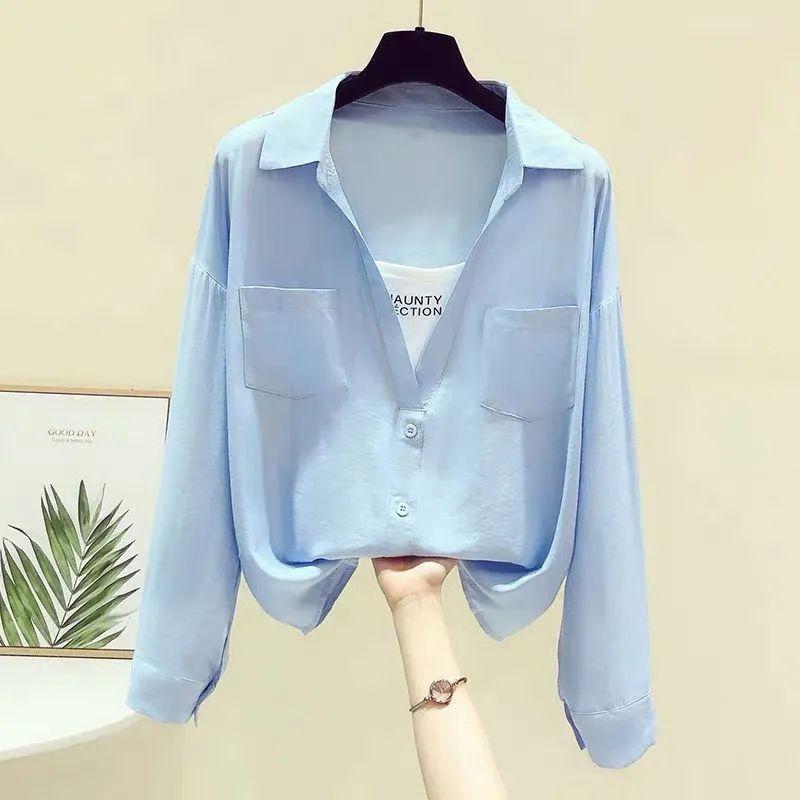 Design White Younger Shirt Long Sleeve Women's Spring and Autumn 2023 New Korean Style Loose False Two Pieces All-Matching Top 2