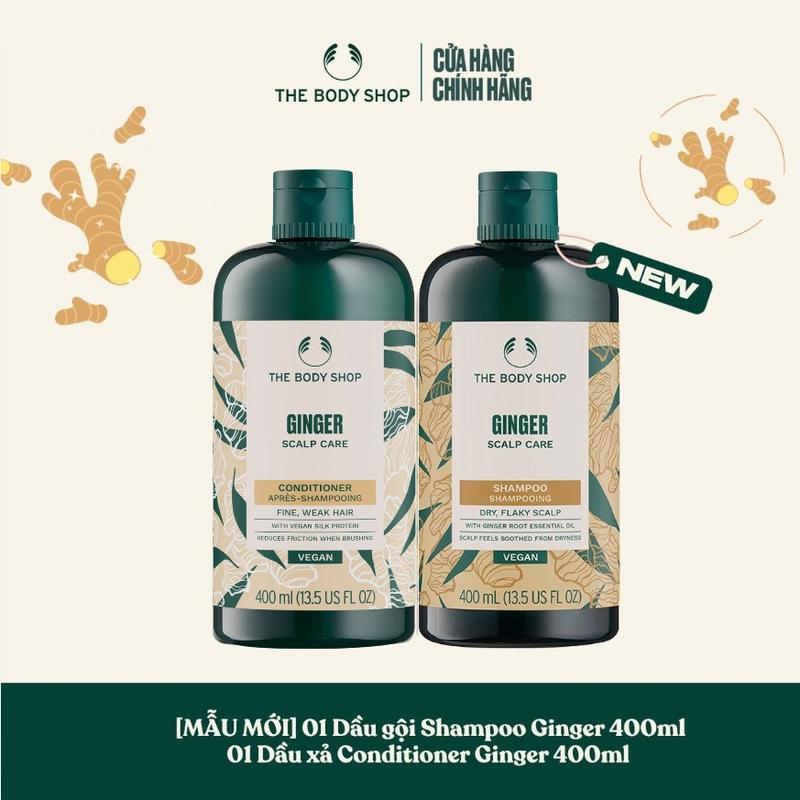 MẪU MỚI Bộ chăm sóc tóc khô gàu Gừng: Dầu Xả Ginger Scalp Care Conditioner 400ML & Dầu Gội Ginger Scalp Care Shampoo 400ml | Dành cho tóc và da đầu khô gàu - Dưỡng Tóc The Body Shop