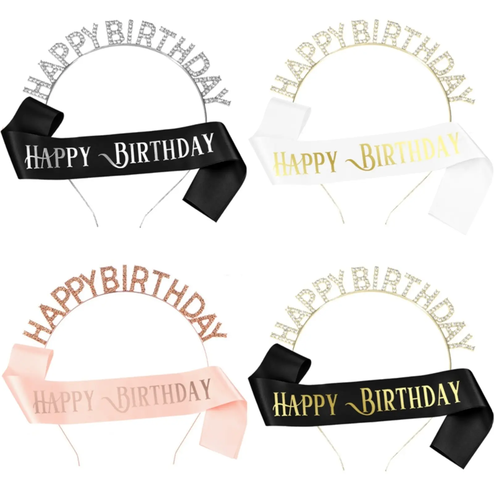 Birthday Crowns Happy Birthday Sash Birthday Tiara Set, Princess Rhinestone Birthday Girl Headband Birthday Gifts for Women Happy Birthday Accessories