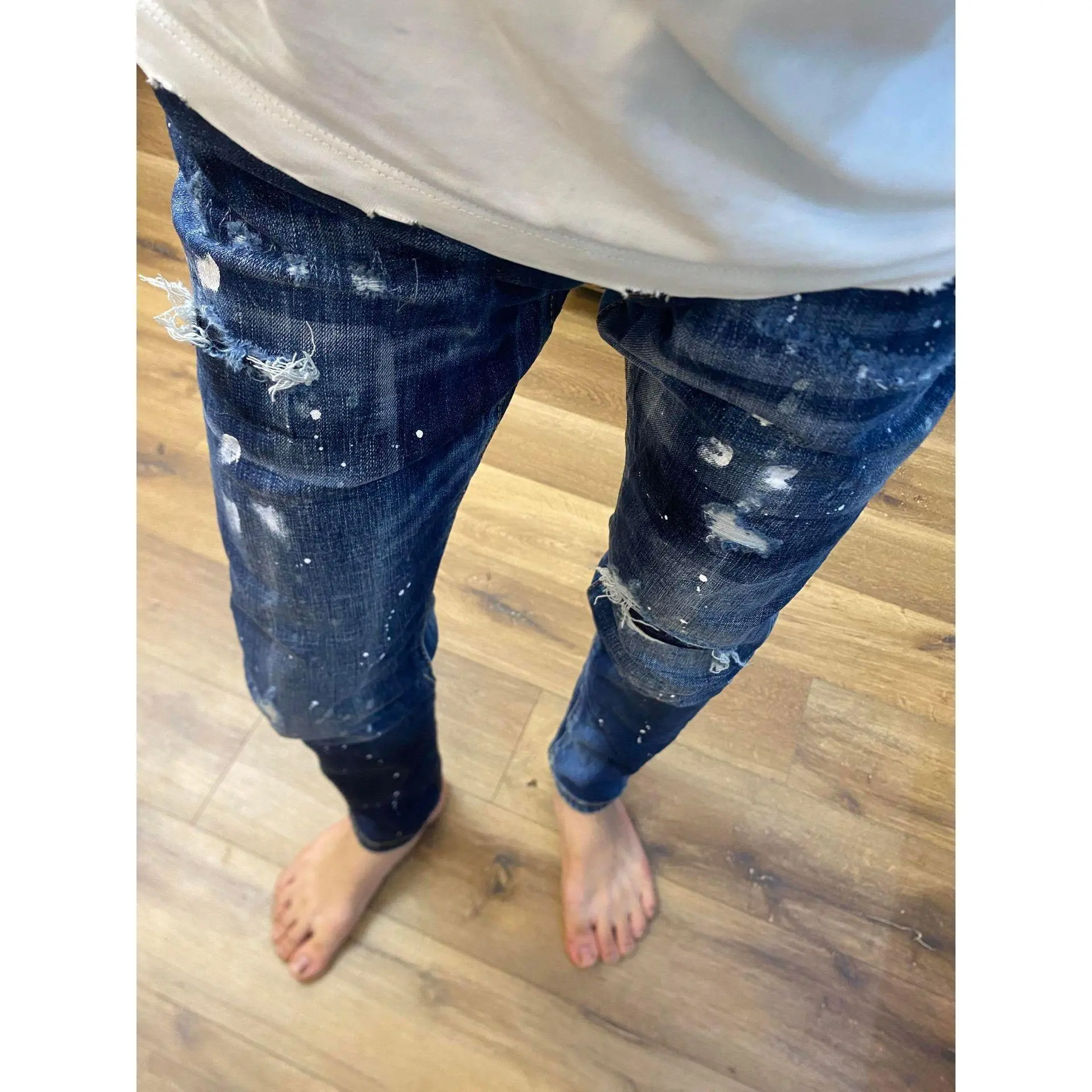 Quần jean nam xanh đậm DS, Q mẫu mới rách nhẹ quần jeans quanjeans