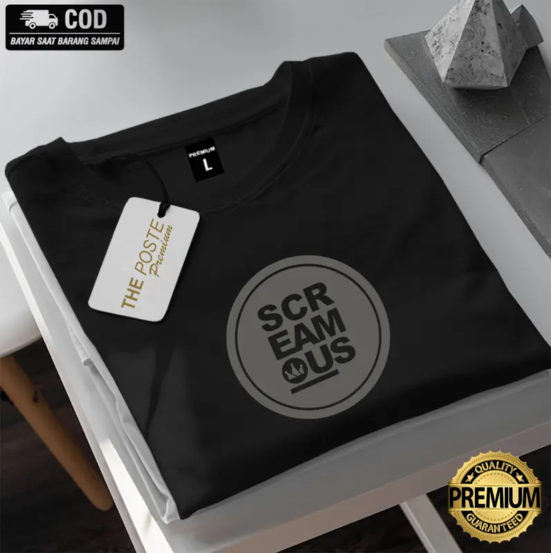 Kaos Distro Screamous O Silver Print | Kaos Pria Wanita Cowok Keren Branded Kekinian Tshirt Pria Wanita Premium 0