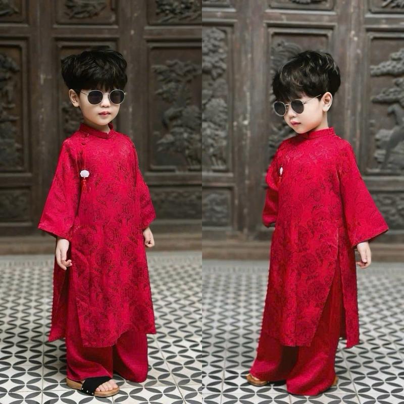 Áo dài dành cho bé trai set 3 món dành cho bé trai kèm quần + charm size từ 10 đến 30kg