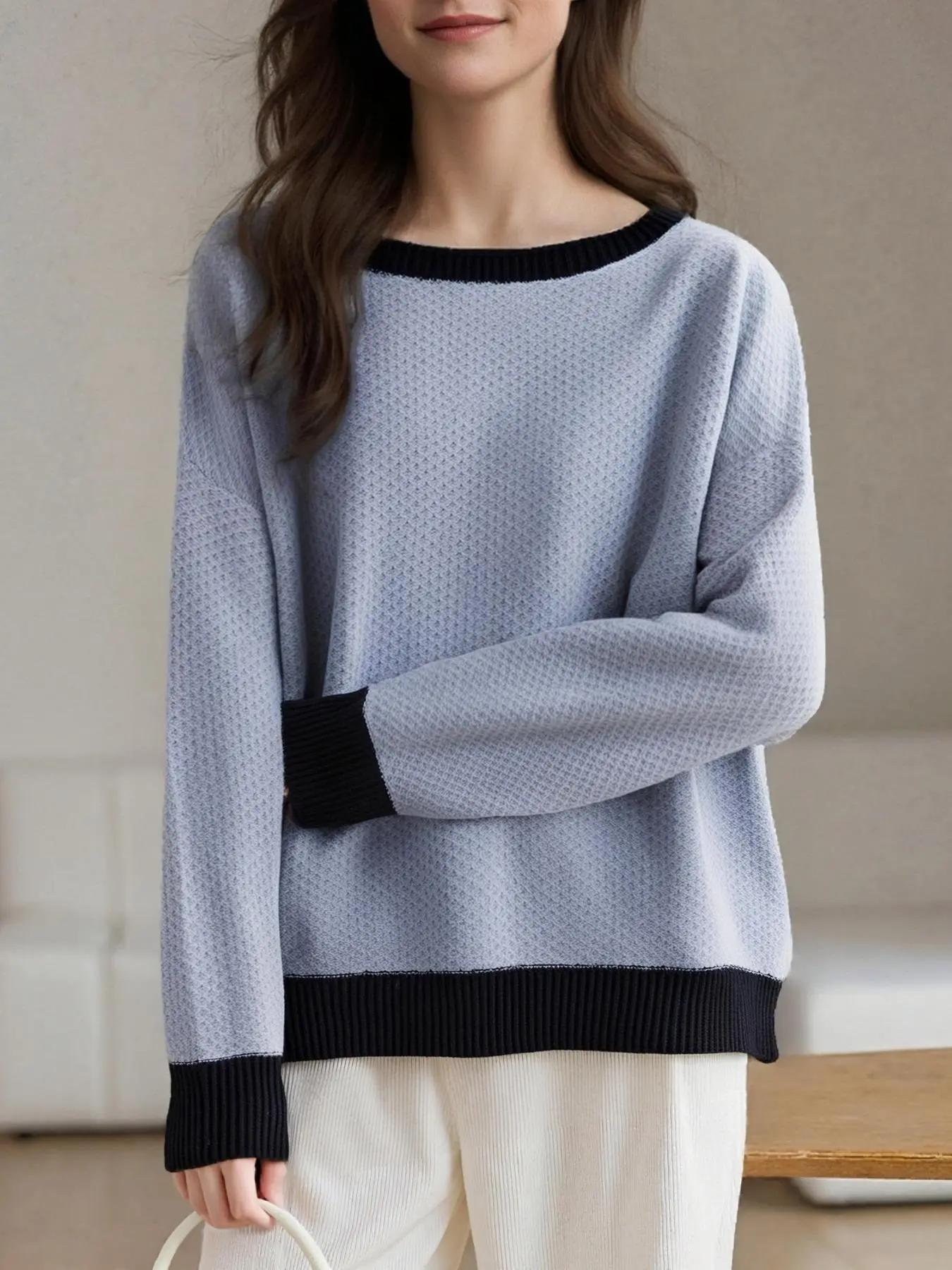 【Plus Size】 Colorblock Print Sweater, Casual Long Sleeve Jumper for Spring & Fall, Women's Plus Clothing for Daily Wear