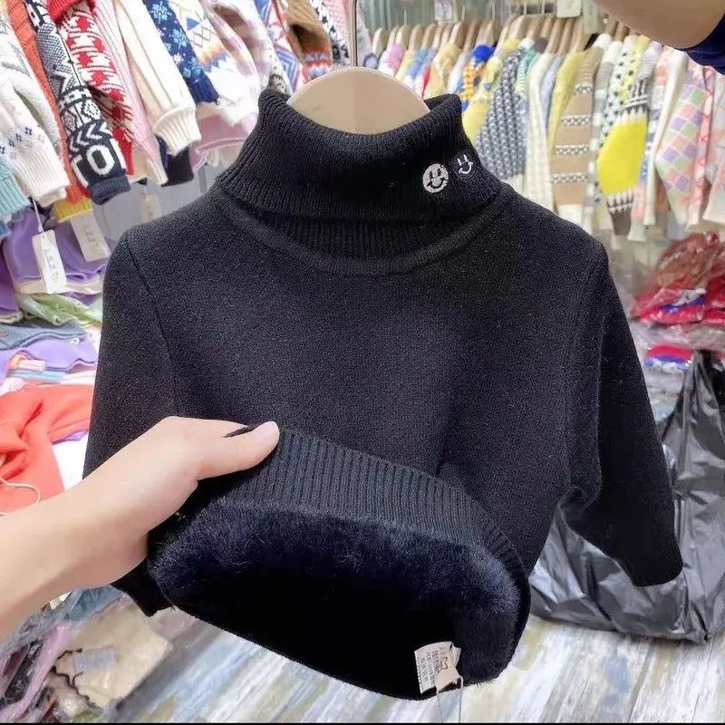 Áo Sơ Mi Cạp Cao Cho Trẻ Em, Chất Liệu Lông Cừu, Áo Len Dày, Màu Trắng 5