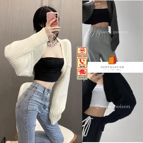 Áo Khoác len Dáng Ngắn, Áo Cardigan Tay Dài Ống Phồng Bigsz From Rộng Phù Hợp Mọi Lứa Tuổi Hàng Qccc Shopquacam